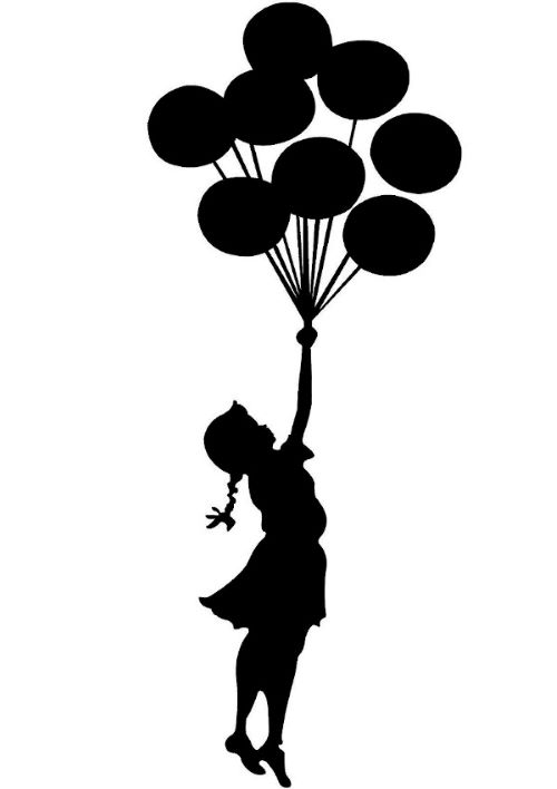 A girl being lifted up by a bunch of balloons.